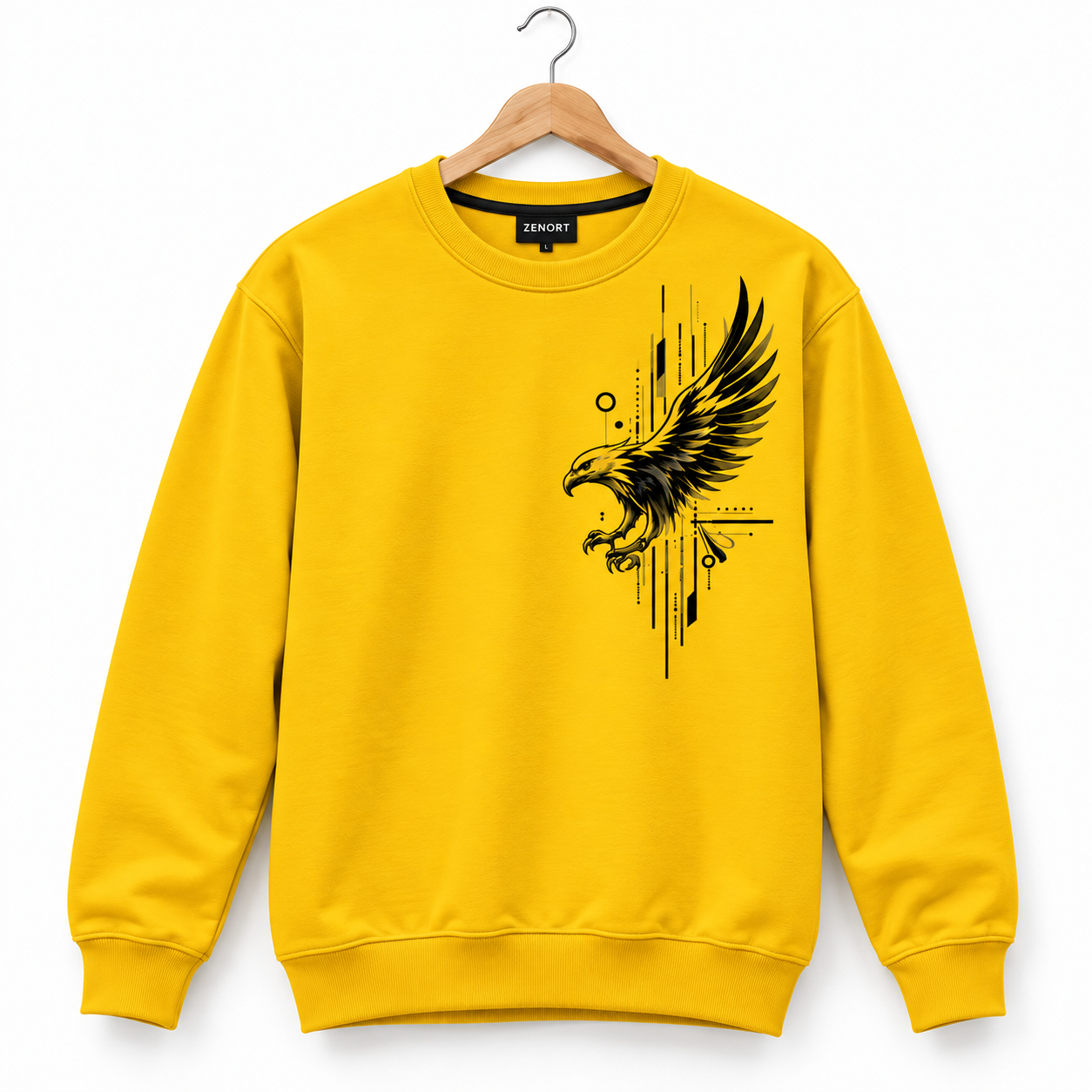 Mustard Sweatshirt with Tech Eagle Graphic